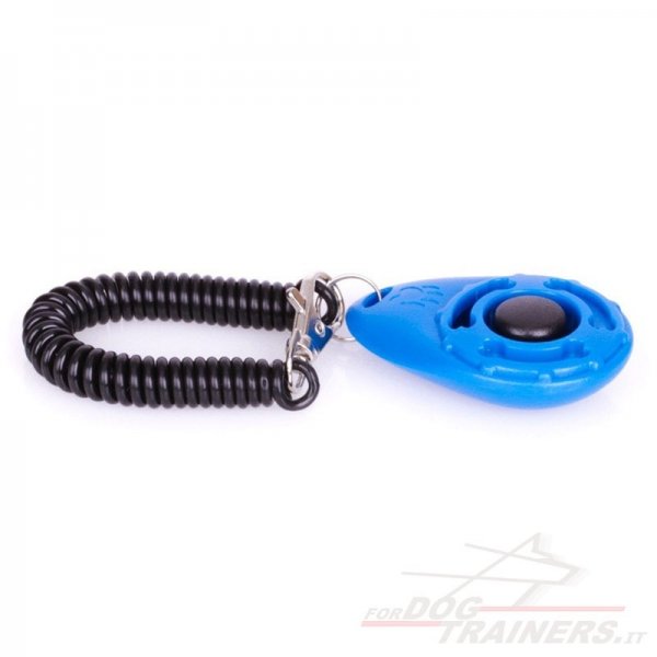 Clicker blu con moschettone per addestramento del cane