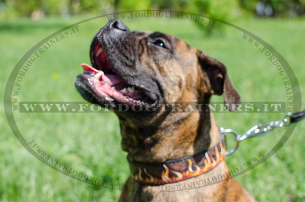Collare in cuoio dipinto a mano "Fuoco" per Boxer