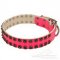 Collare in cuoio rosa con piramidi per cane