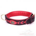 Collare rosso-nero in vera pelle con decorazioni per cane