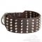 Collare in cuoio con borchie a piramide per cane