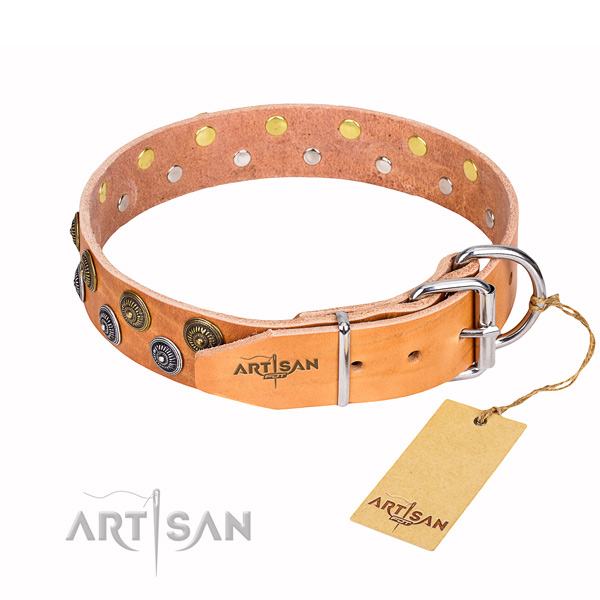 Collare di cuoio marrone chiaro Precious Sparkle per cane