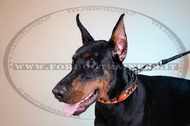 Collare in cuoio dipinto a mano "Fuoco" per Dobermann Collare in cuoio dipinto a mano "Fuoco" per Dobermann