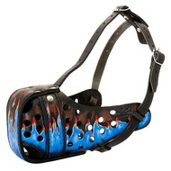 Museruola in cuoio dipinta a mano "Fuoco blu"