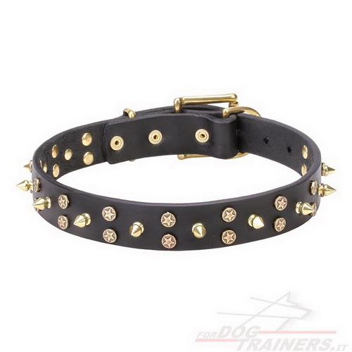 Collare "Space travel"con borchie in ottone per cane