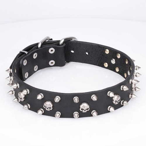 Collare in cuoio "Jolly Roger's Spikes" per cane