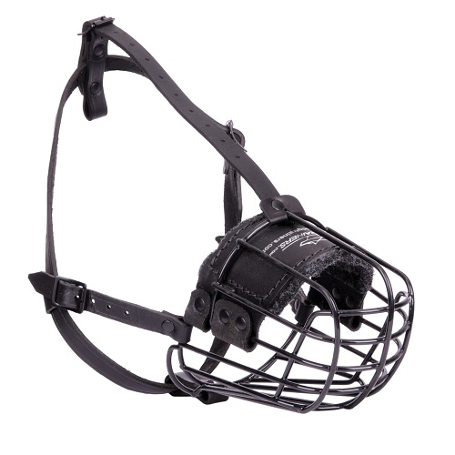 Museruola in rete metallica gommata, tre cinturini di fissaggio, per varie razze