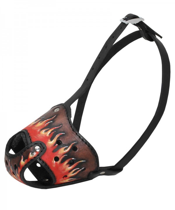 Museruola in cuoio dipinta a mano "Fuoco"